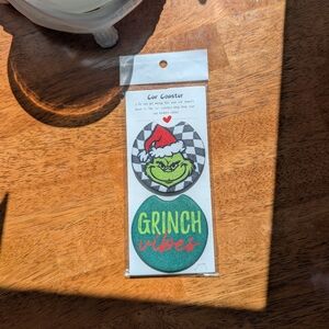 Grinch Vibes Car Coaster Set - Green & Red & Checkerboard 🏁🎄♥️